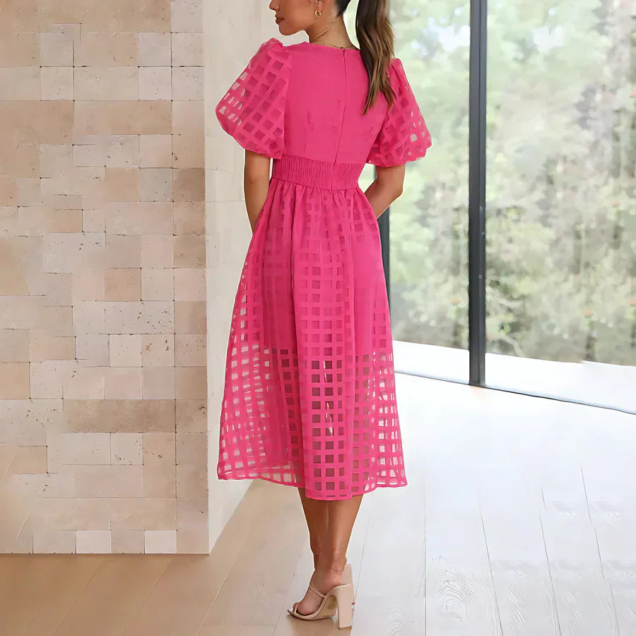 CHELSEA | CLASSIC PUFF SLEEVED MIDI DRESS
