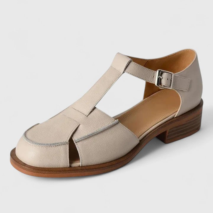 Isara | Low block heel sandals with side cut-out detail