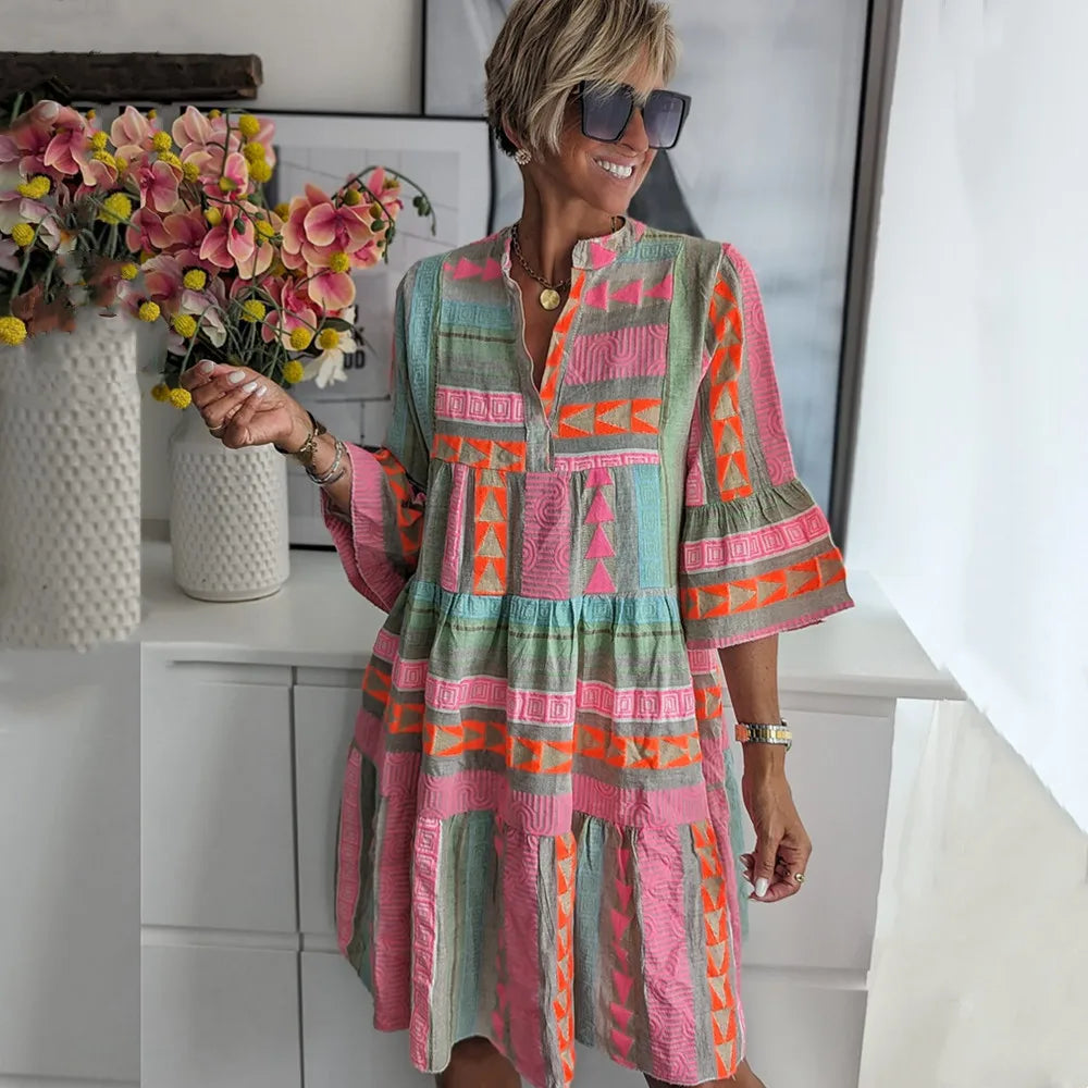 ANDREA | ELEGANT FLARE-SLEEVED DRESS