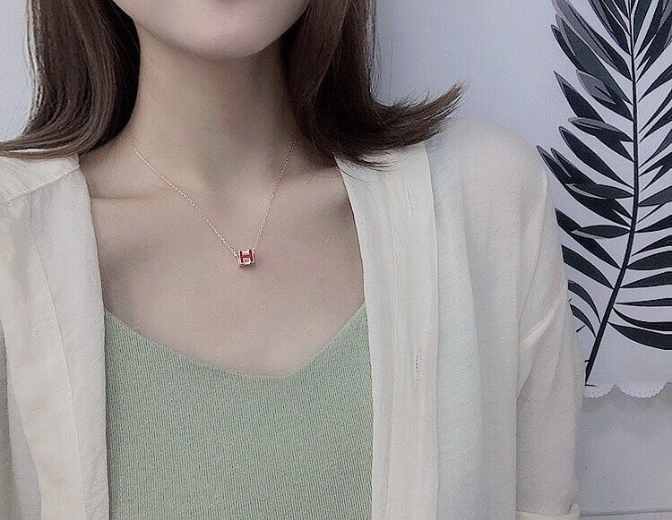 18K Cage D'H White Hermes Necklace